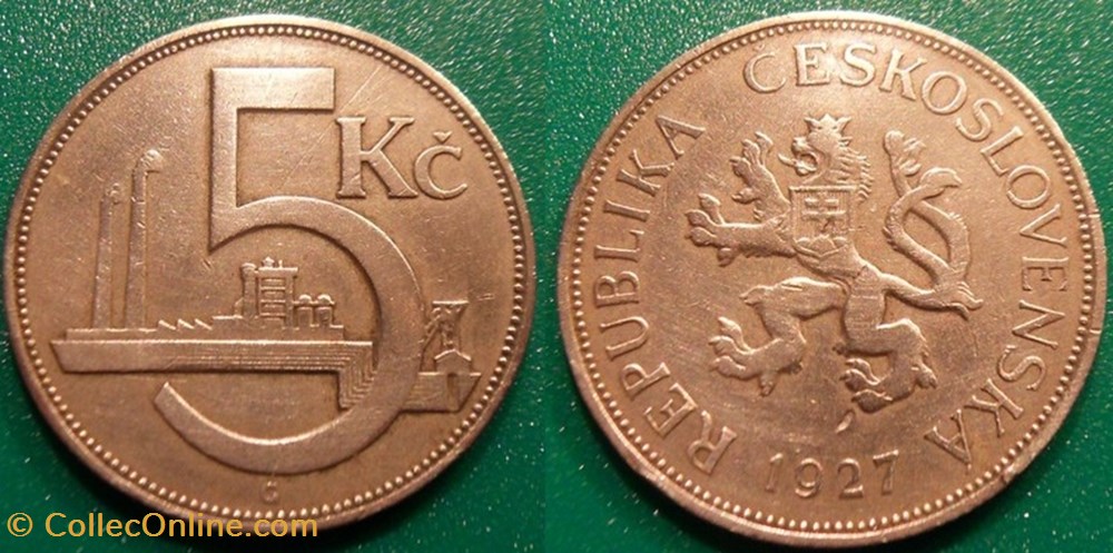 5 Korun 1927 monnaie monde tchecoslovaquie 5 korun 1927