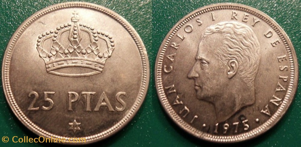 monnaie monde espagne 25 pesetas 1975 etoile tranche en relief unie grande et libre
