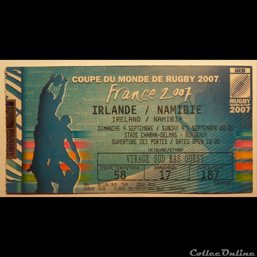 vieux papier ticket entree assignat rugby coupe du monde 2007 a bordeaux