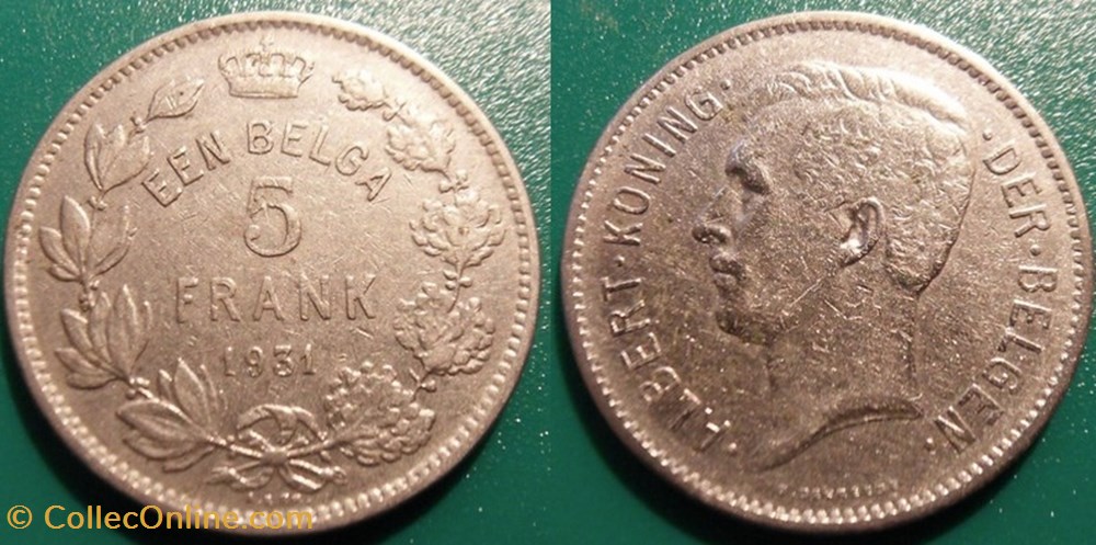 5 Francs 1931 der Belgen monnaie monde belgique 5 francs 1931 der belgen