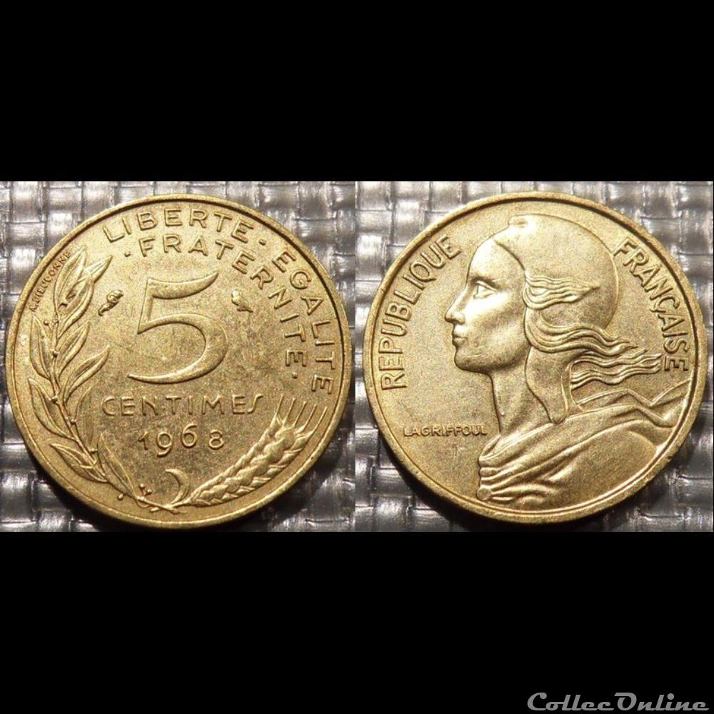 Cf 5 centimes Marianne 1968 17mm 2g monnaie france moderne cf 5 centimes marianne 1968 17mm 2g