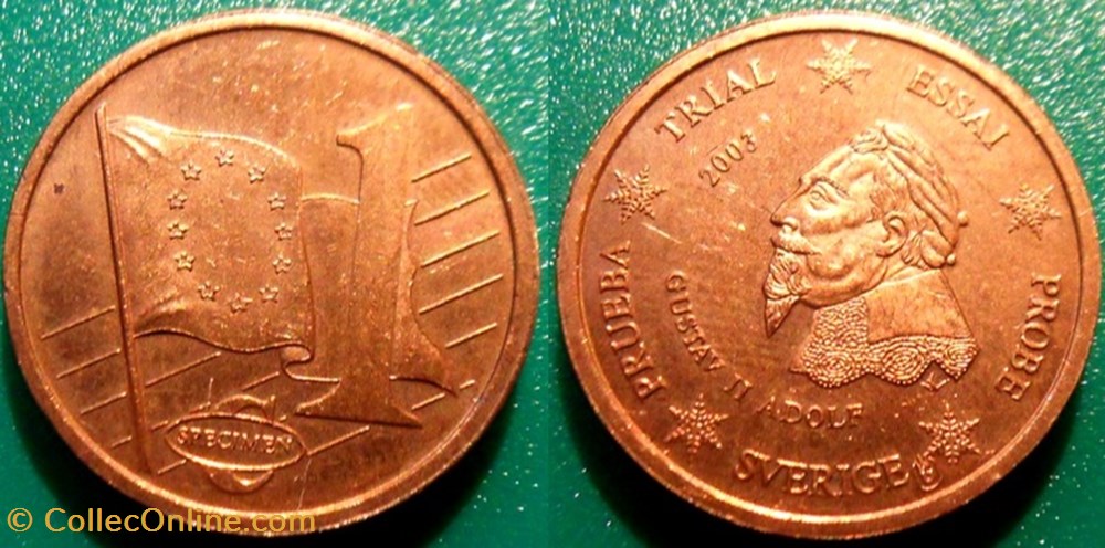 e- J etr Suède Specimen Essai 1 C 2003 monnaie jeton mereaux e j etr suede specimen essai 1 c 2003