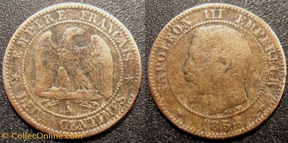 monnaies monde france n napoleon iii empereur deux centimes non laure 1854 a paris