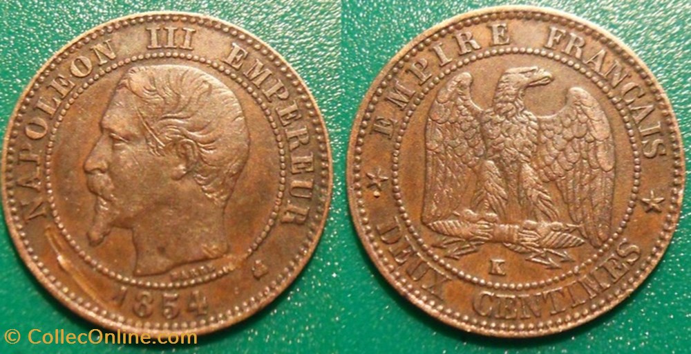 N-Napoleon III Empereur Deux centimes non lauré 1854 K Bordeaux monnaies france modernes n napoleon iii empereur deux centimes non laure 1854 k bordeaux