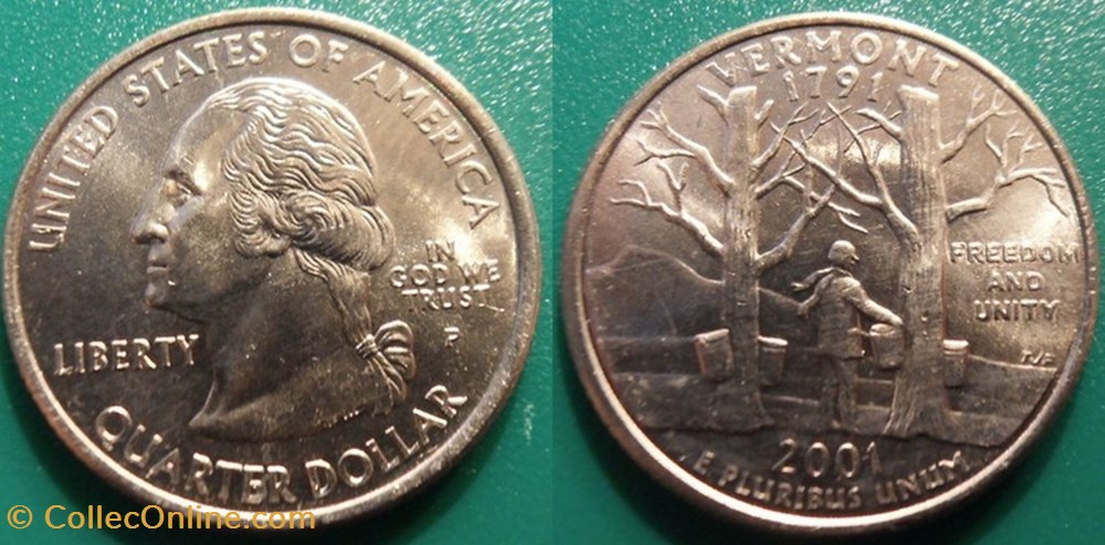 1/4 dollar 2001 P Vermont monnaie monde etat uni 1 4 dollar 2001 p vermont