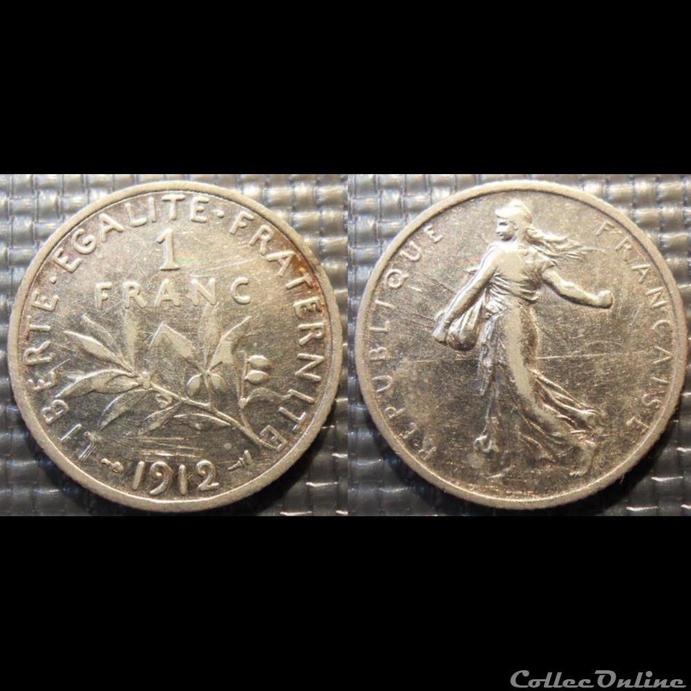 Ha 1 franc Semeuse 1912 23mm 5g monnaie france moderne ha 1 franc semeuse 1912 23mm 5g