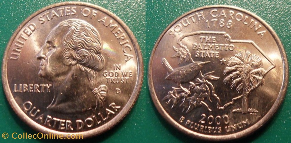monnaie monde etat uni 1 4 dollar 2000 d south carolina