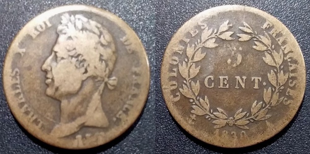 Colonies Générales 5 Centimes Charles X 1830A monnaies francaises colonies generales 5 centimes charles x 1830a