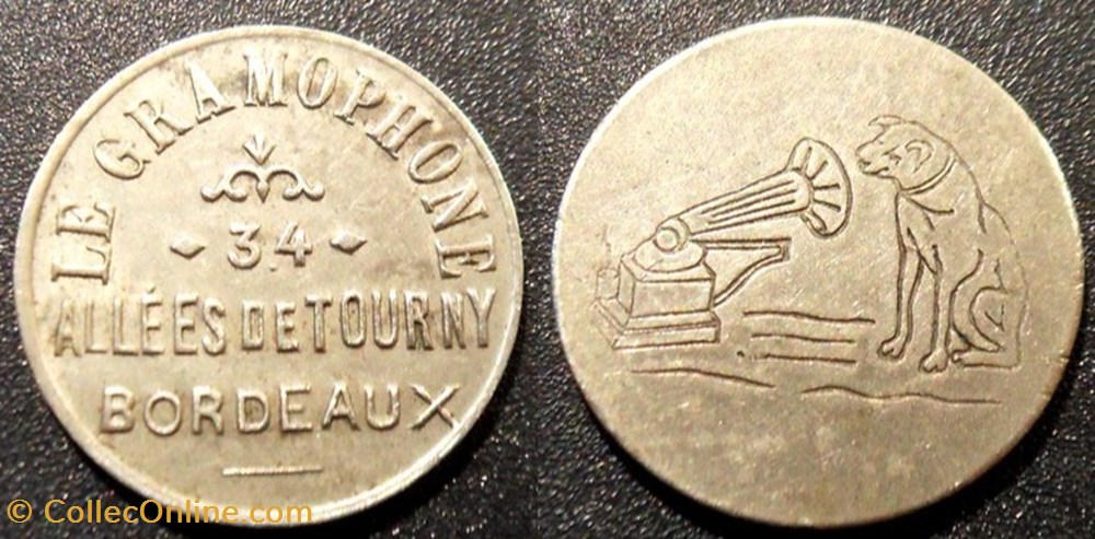 bg- Jeton Bordeaux LE GRAMOPHONE monnaies paranumismatique jetons poids bg jeton bordeaux le gramophone