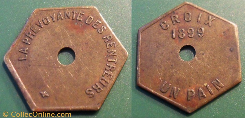 b- Jeton Croix (nord) 1 pain 1899 monnaie mereaux b jeton croix nord 1 pain 1899
