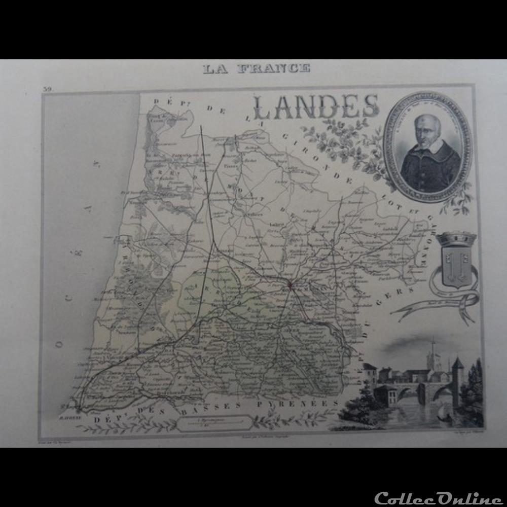 Carte XIX ème département des Landes autre france assignat carte xix eme departement des landes