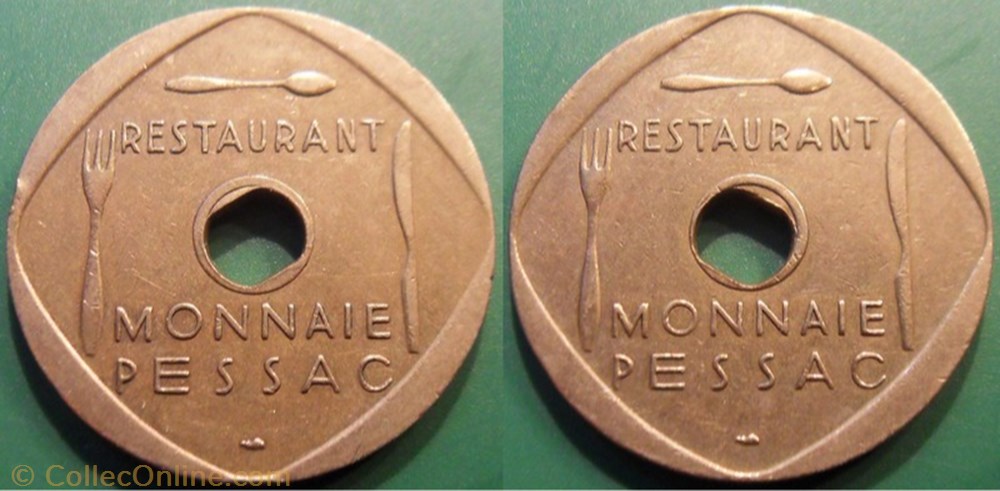 bg- Jeton Pessac Restaurant de la Monnaie monnaies paranumismatique jetons poids bg jeton pessac restaurant de la monnaie
