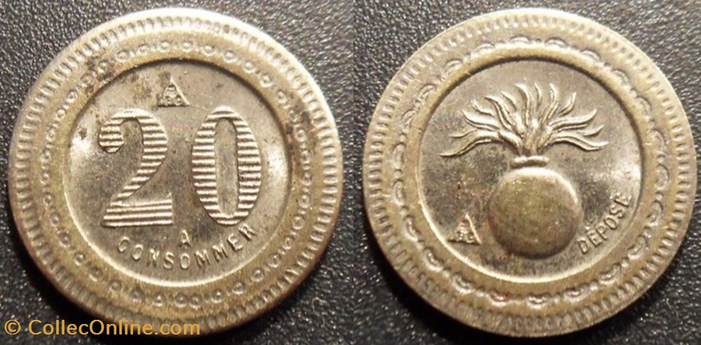 f- Jeton à consommer 20 C. Grenade monnaies paranumismatique jetons poids f jeton a consommer 20 c grenade