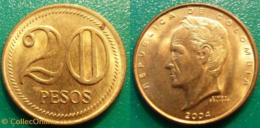 monnaie monde colombie 20 pesos 2004