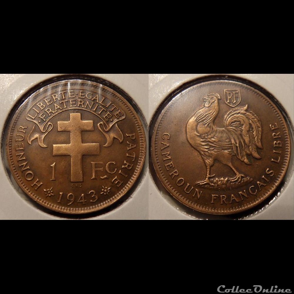 Cameroun Français Libre 1 franc 1943 Prétoria monnaie france colony cameroun francais libre 1 franc 1943 pretoria