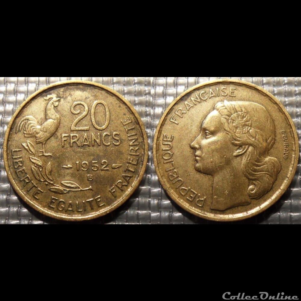 monnaie france moderne mc 20 francs g guiraud 1952 b 23 5mm 4g