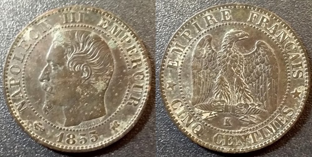 N-Napoleon III Empereur Cinq centimes non lauré 1855 K ancre monnaies monde france n napoleon iii empereur cinq centimes non laure 1855 k ancre