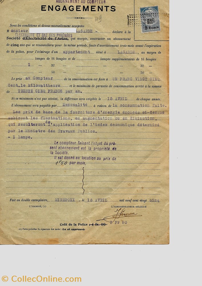 Electricité et Gaz des Pyrénées Abonnement 1925 Lagarde (Ariège) vieux papier affich electricite et gaz des pyrenees abonnement 1925 lagarde ariege