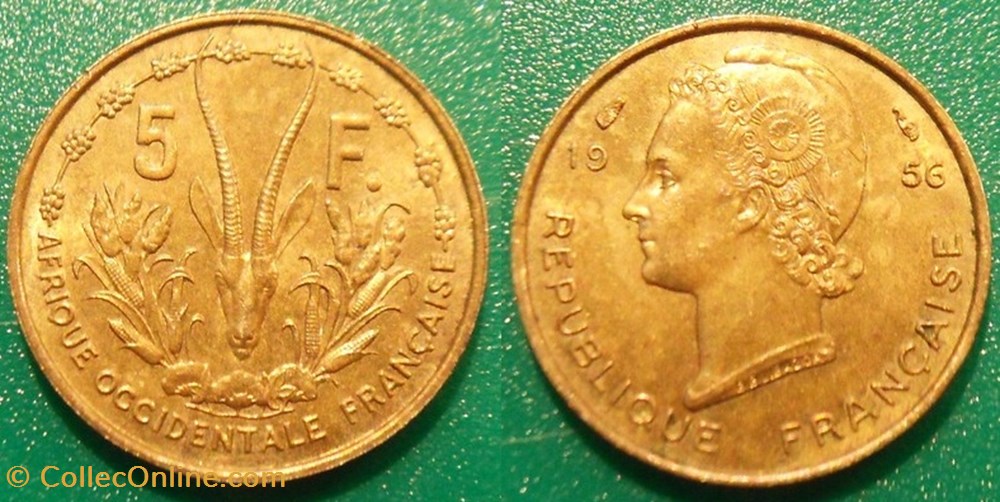 Afrique Occidentale Française-Union Française 5 francs 1956 monnaies colonies francaises afrique occidentale francaise union francaise 5 francs 1956