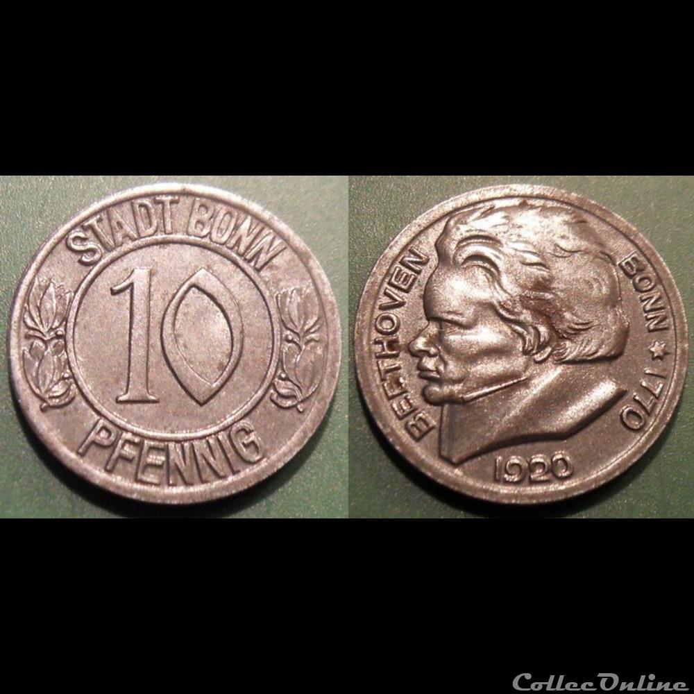 q- MN etr Germany Bonn 10 Pfennig 1920 monnaie jeton mereaux q mn etr germany bonn 10 pfennig 1920
