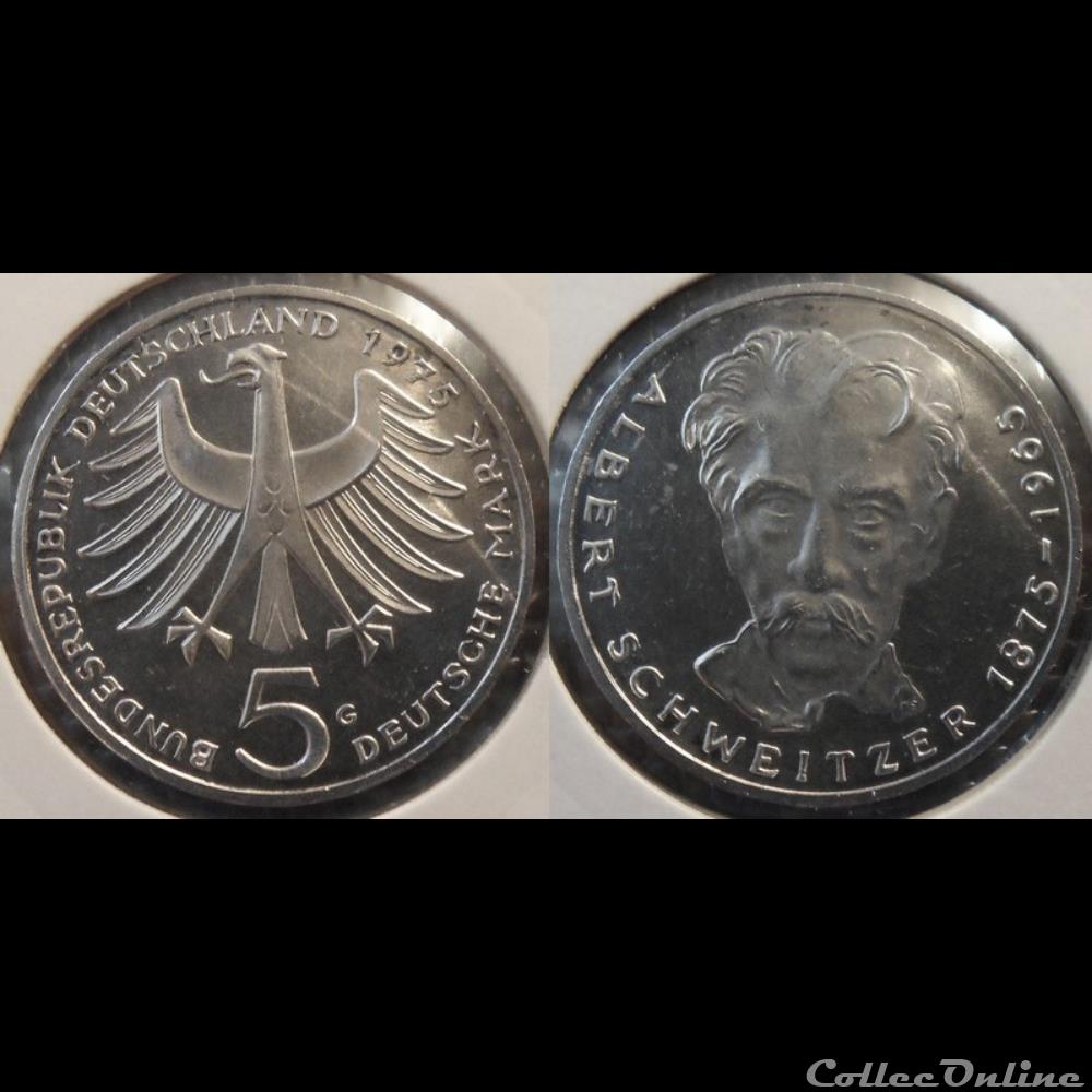 Germany 5 Mark commémorative Albert Scheltzer 1975 G monnaie jeton mereaux romaine germany 5 mark commemorative albert scheltzer 1975 g