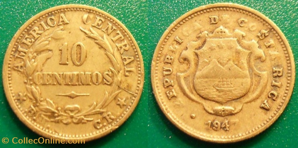 10 Centimos 1947 monnaie monde costum rica 10 centimos 1947
