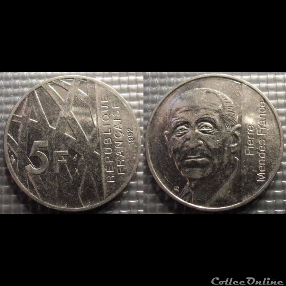 Ki 5 francs Pierre Mendès France 1992 29mm 10g monnaie moderne ki 5 francs pierre mendes france 1992 29mm 10g