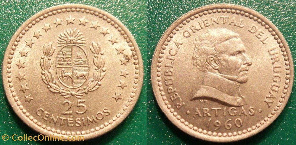 25 Centesimos 1960 monnaie monde uruguay 25 centesimos 1960