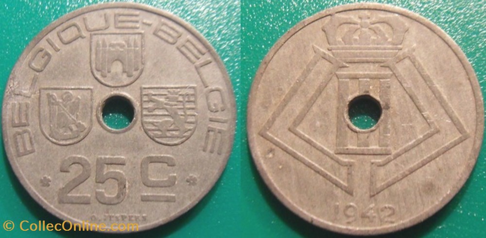 25 Centimes 1942 Belgique-Belgie monnaie monde 25 centimes 1942 belgique belgie