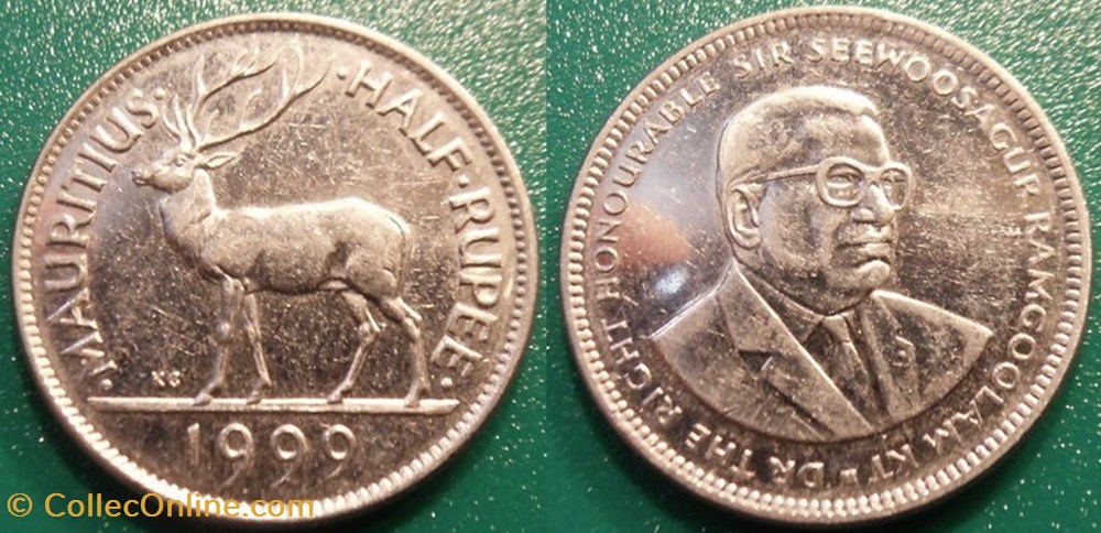 monnaie monde maurice 1 2 roupie 1999