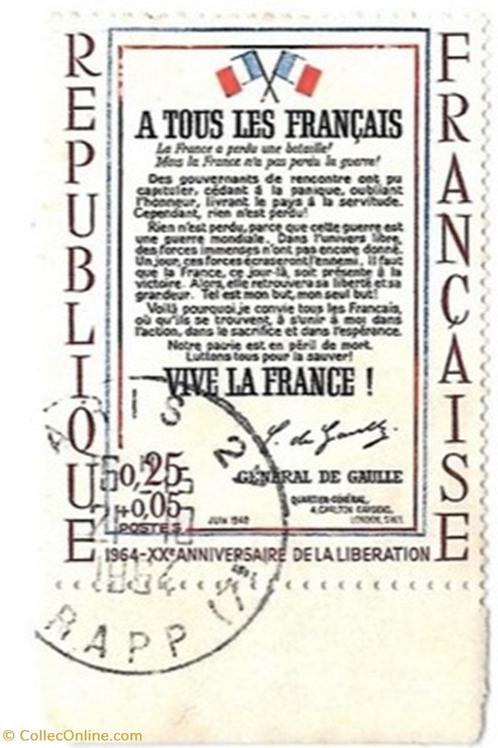 Timbre: 1964 - Anniversaire de la Libération - A TOUS LES FRANÇAIS… VIVE LA FRANCE divers timbre 1964 anniversaire de la liberation a tous les francais vive la france