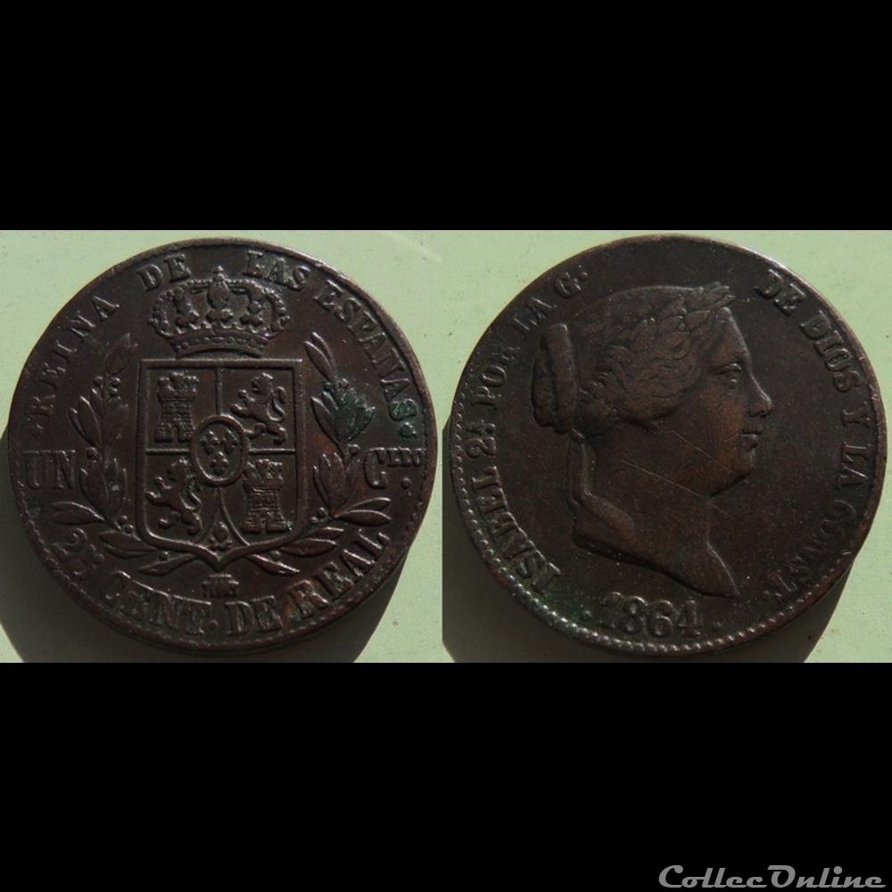 Espagne 25 centimos 1864 monnaie monde espagne 25 centimos 1864