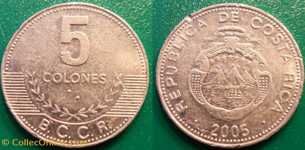 5 Colones 2005 monnaie monde costum rica 5 colones 2005