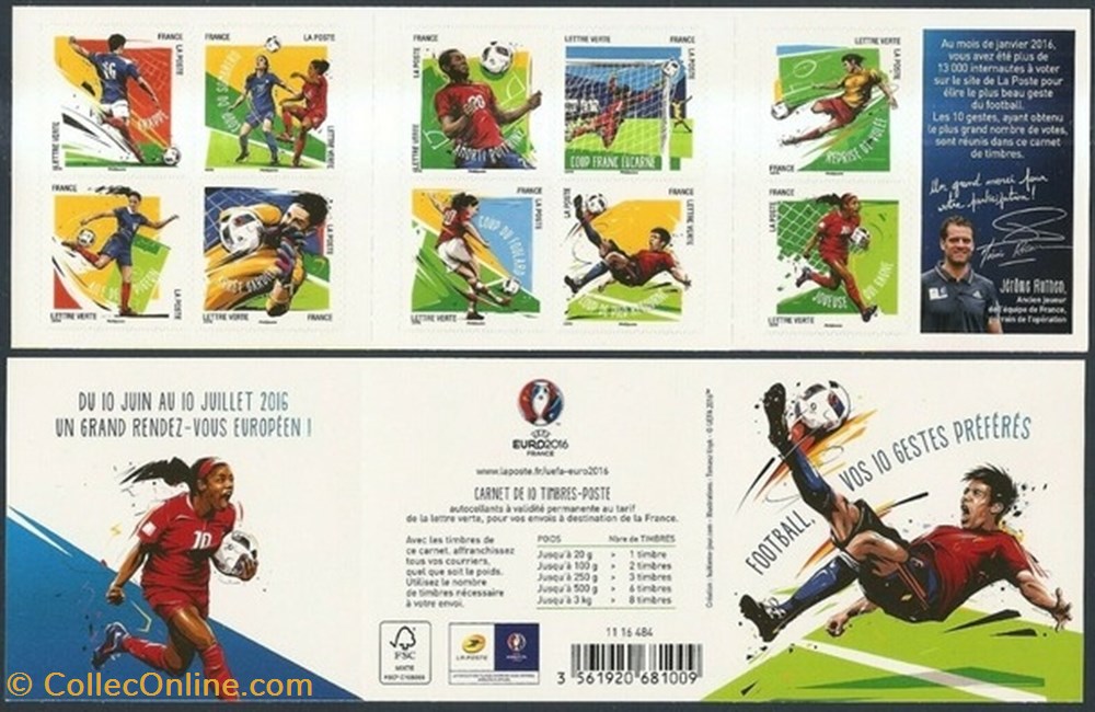 timbres europe 2016 france carnet adhesif les dix gestes du foot