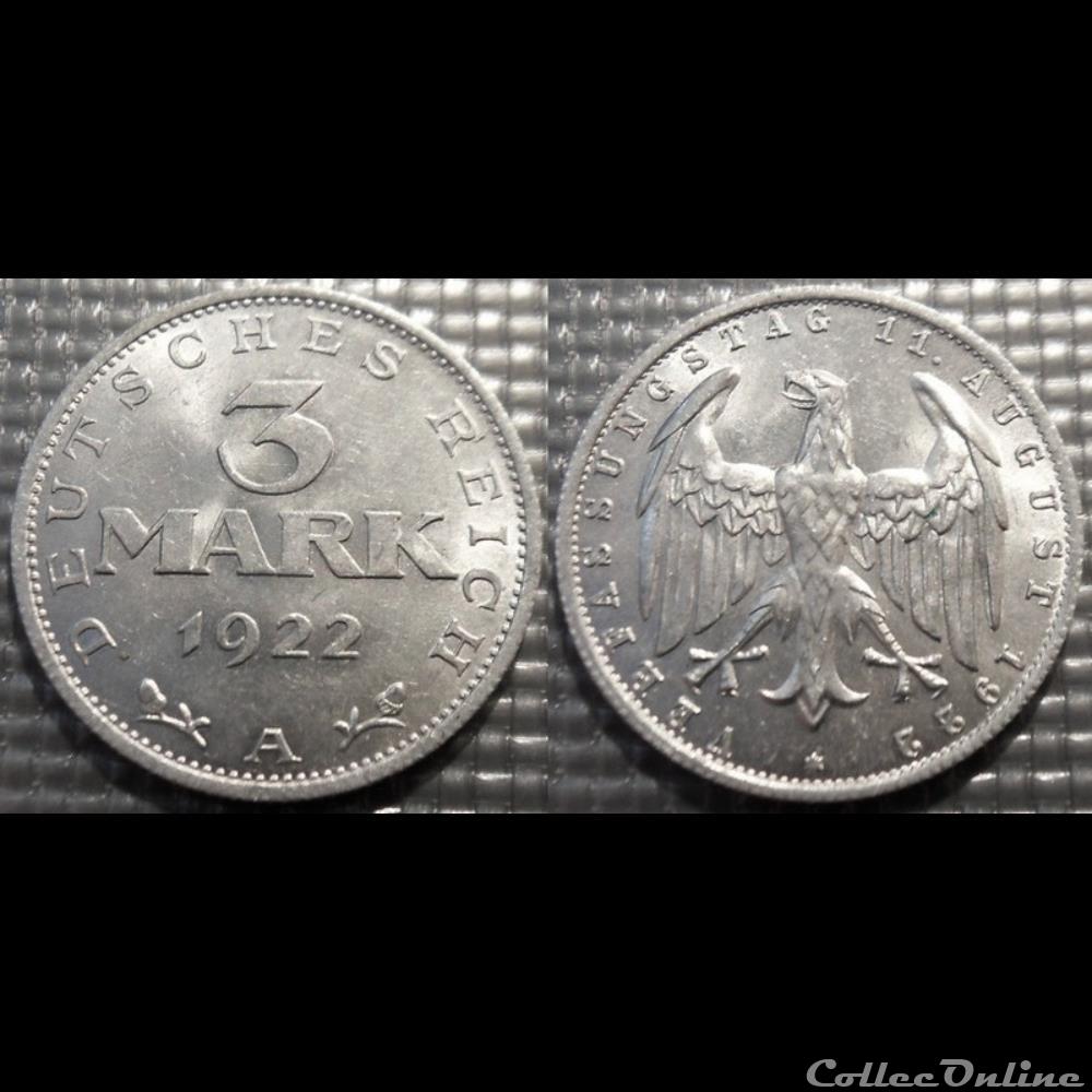 Allemagne 3 Mark 1922A monnaie monde allemagne 3 mark 1922a