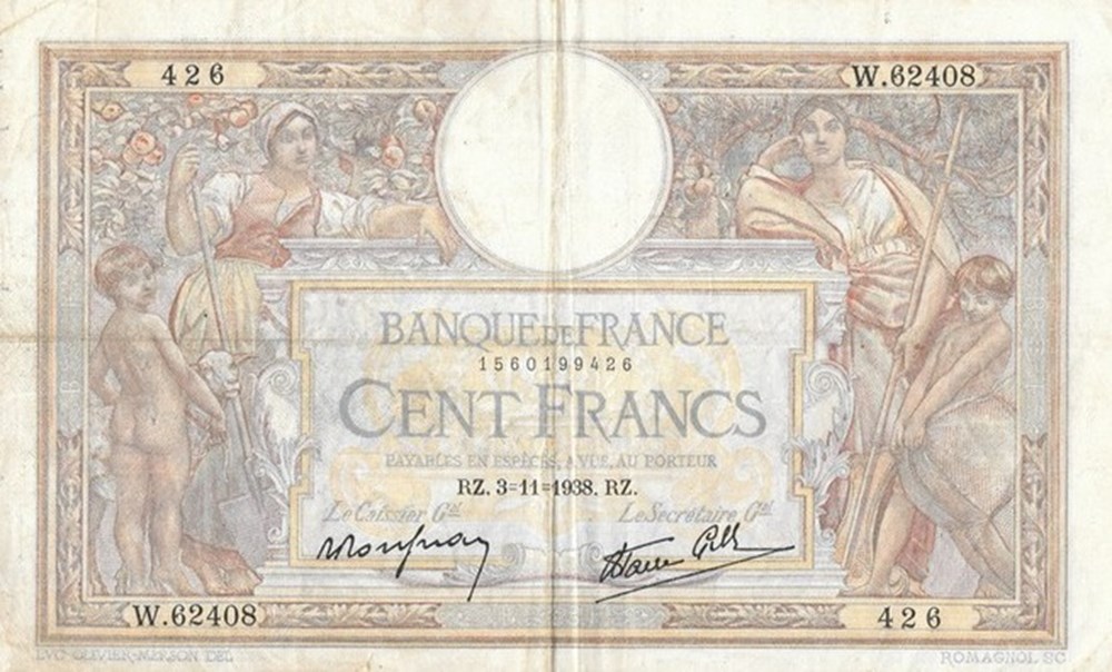 100 Francs Luc Olivier Merson type 1906 modifié billets europe france 100 francs luc olivier merson type 1906 modifie