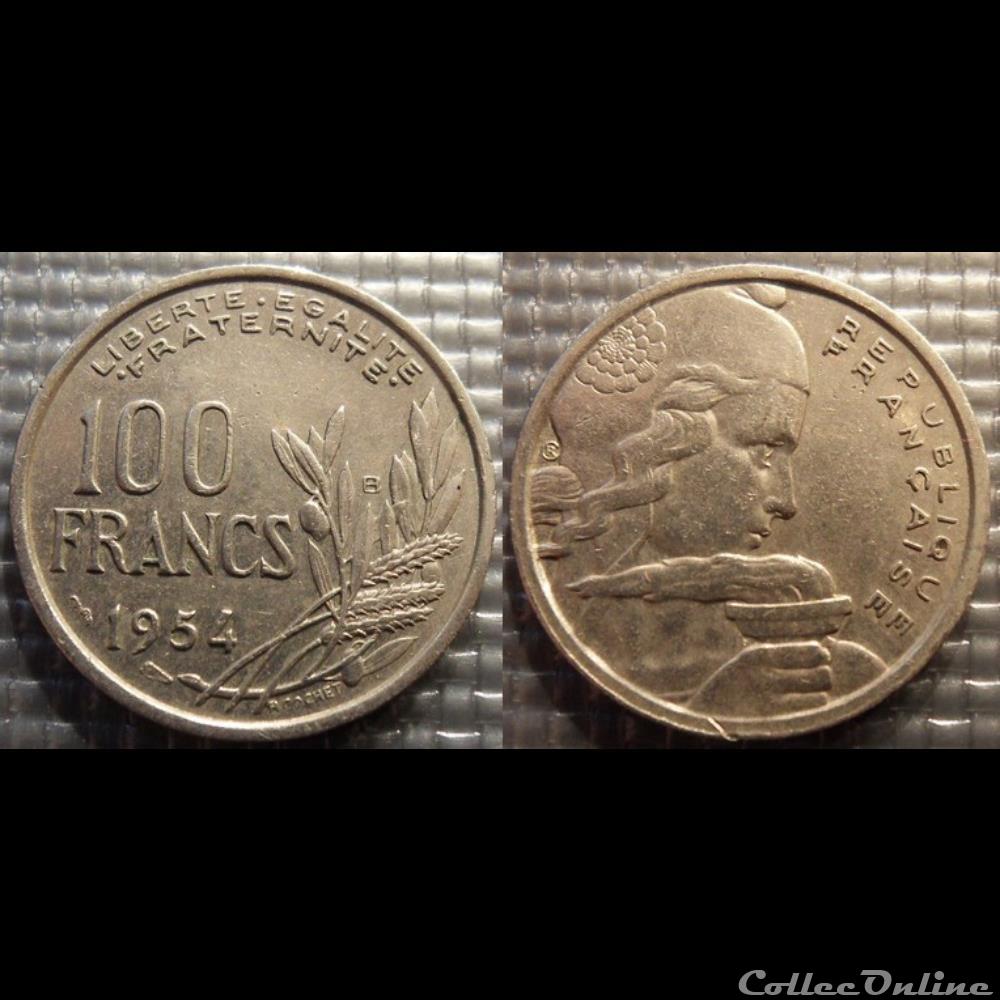 Oa 100 francs Cochet 1954 B 24mm 6g monnaie france moderne oa 100 francs cochet 1954 b 24mm 6g