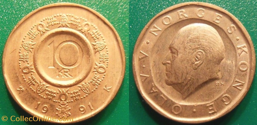 10 Kroner 1991 monnaie monde norvege 10 kroner 1991
