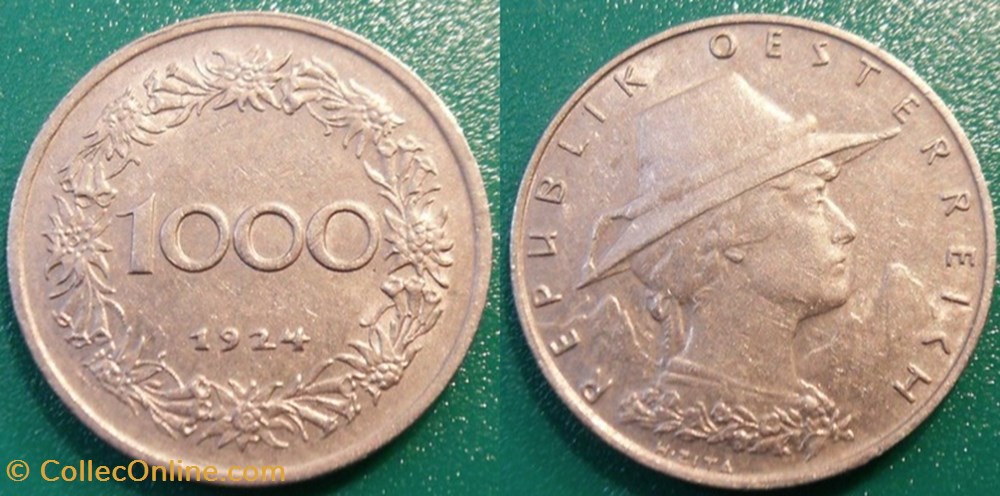 1000 Kronen 1924 monnaie monde autriche 1000 kronen 1924