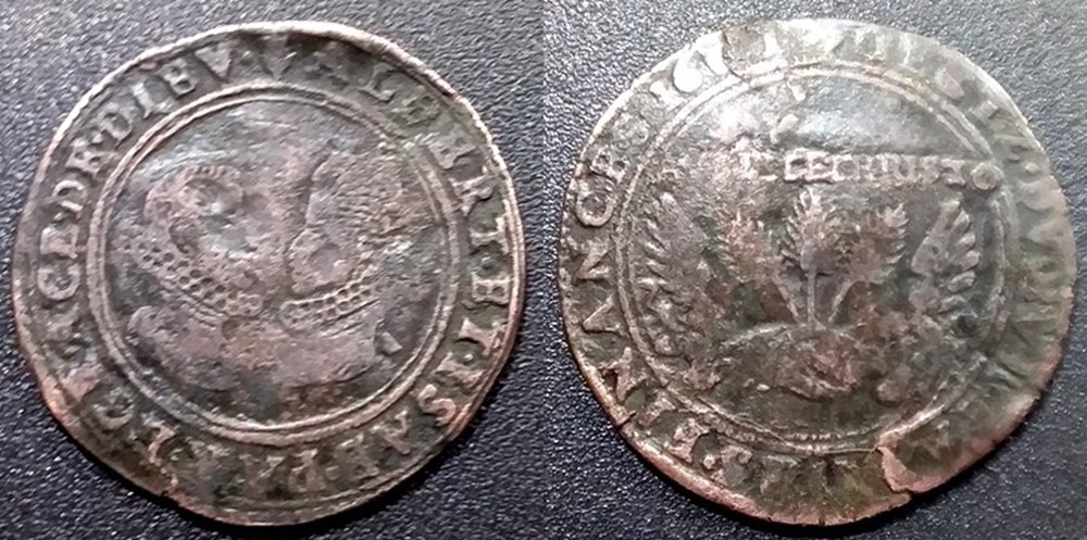 m- Jeton Roy - Pays Bas Espagnols - Comté de Flandre - Albert et Isabelle 1601 monnaies paranumismatique jetons poids m jeton roy pays bas espagnols comte de flandre albert et isabelle 1601