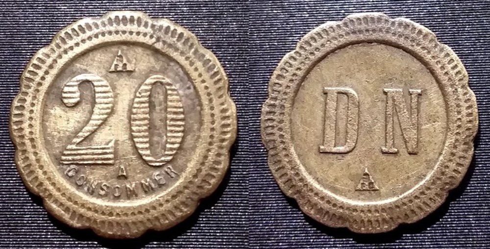 f- Jeton à consommer 20 C. DN monnaies paranumismatique jetons poids f jeton a consommer 20 c dn