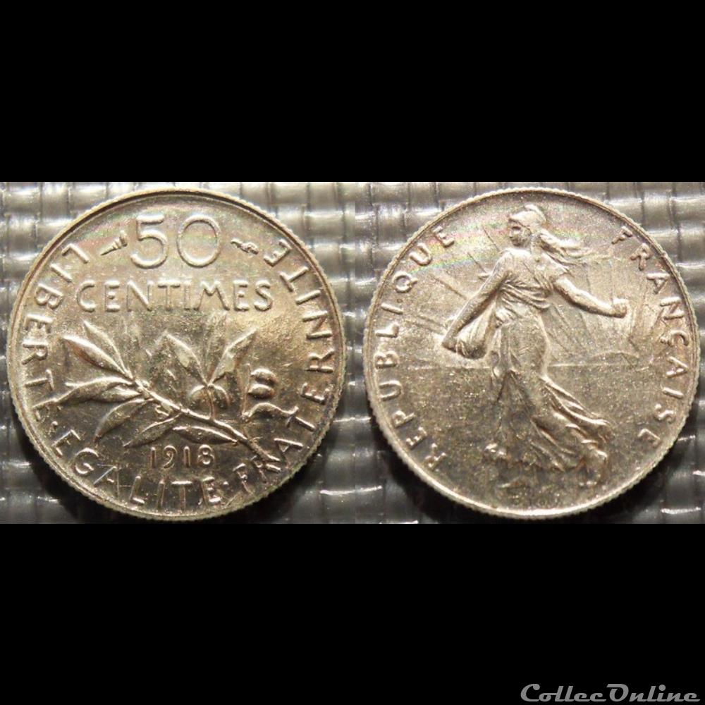 monnaie france moderne ga 50 centimes semeuse 1918 18mm 2 5g