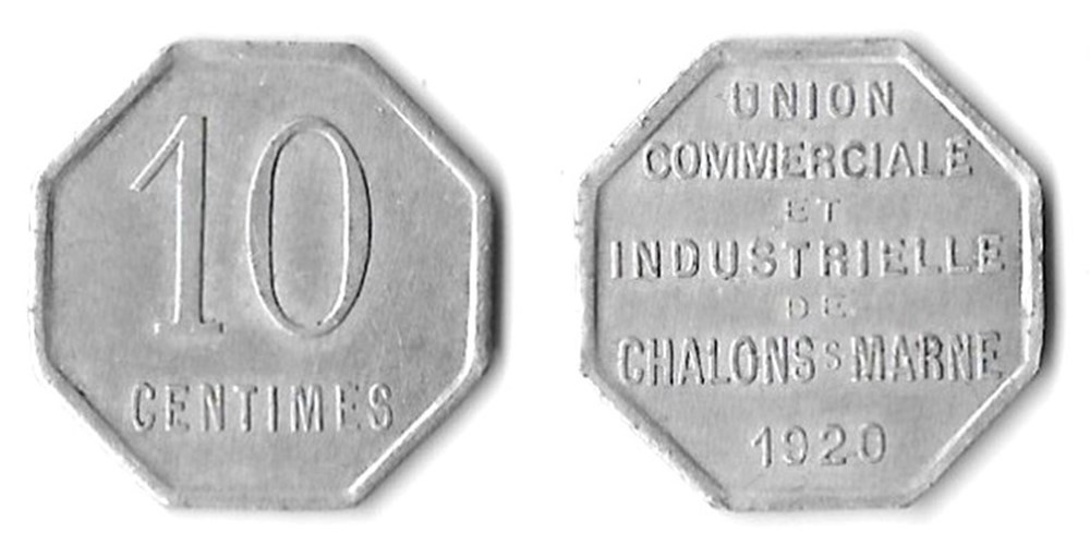 p- MN Chalons-sur-Marne 10 Centimes 1920 Elie:15.2 monnaies paranumismatique jetons poids p mn chalons sur marne 10 centimes 1920 elie 15 2