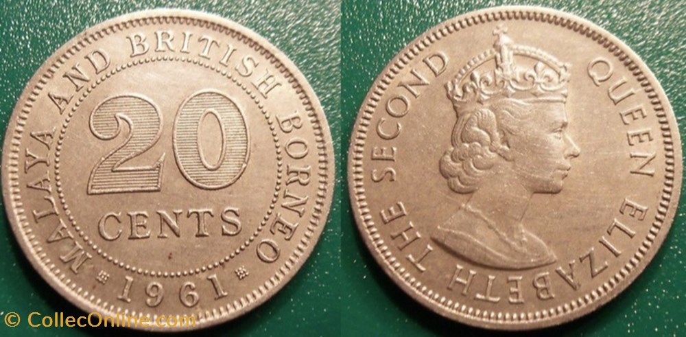 monnaies monde malaisie 20 cent 1961 malaya and british borneo