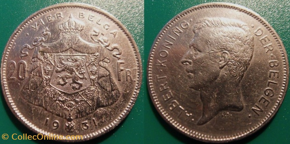 20 Francs 1931 Der Belgen monnaie monde belgique 20 francs 1931 der belgen