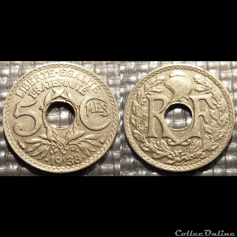 Cd 5 centimes EM Lindauer .1938. 17mm 1.5g monnaie france moderne cd 5 centimes em lindauer 1938 17mm 1 5g