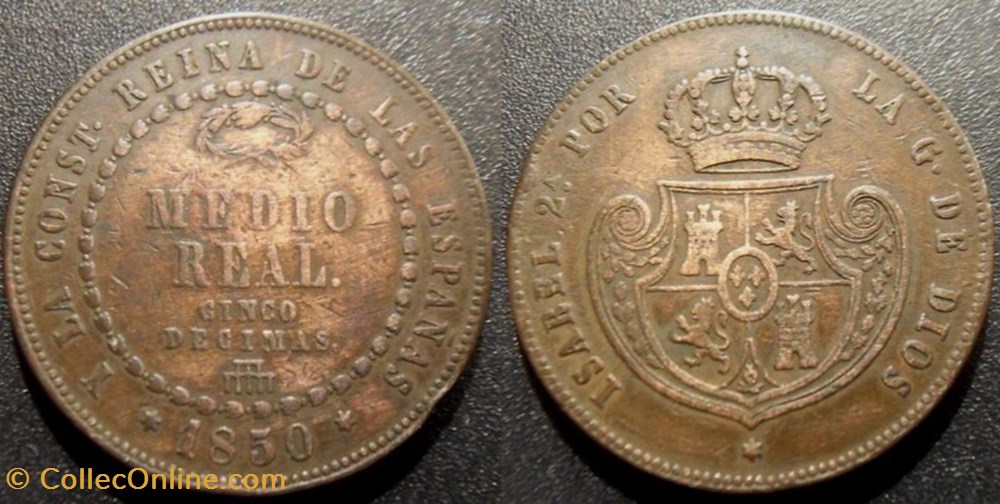 monnaies monde espagne 1 medio real 1850