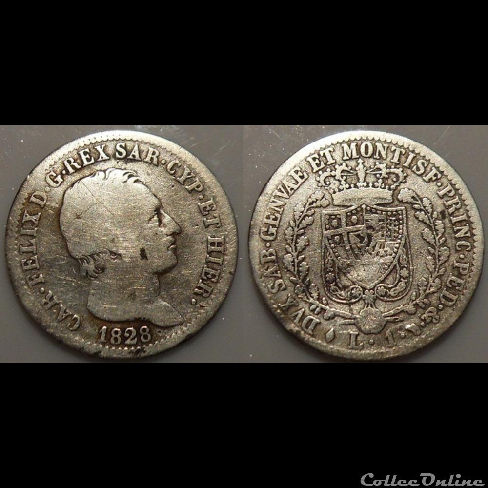 Italie Sardaigne 1 Lire 1828 monnaie france moderne italie sardaigne 1 lire 1828