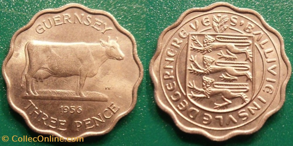 3 Pence 1956 monnaie monde ile de guernesey 3 pence 1956