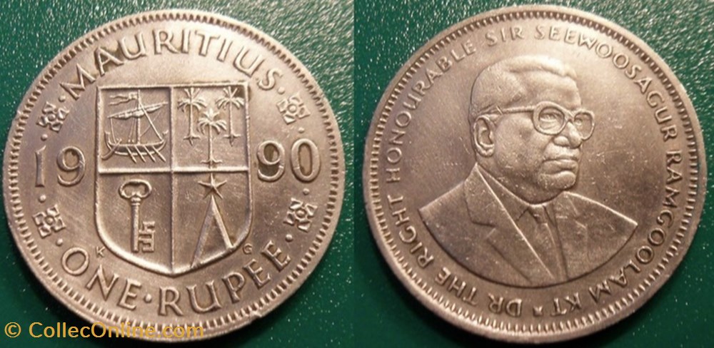 1 Roupie 1990 monnaie monde maurice 1 roupie 1990